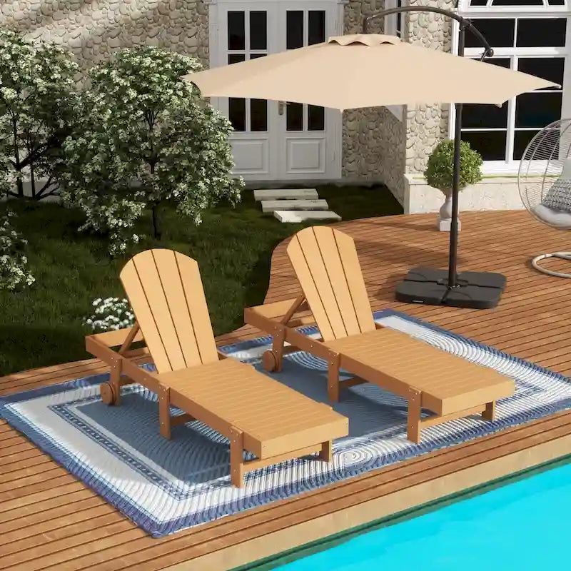 Polytrends Laguna Hdpe All Weather Outdoor Patio Pool Reclining Armless Chaise Lounge With Wheels (Set Of 2)