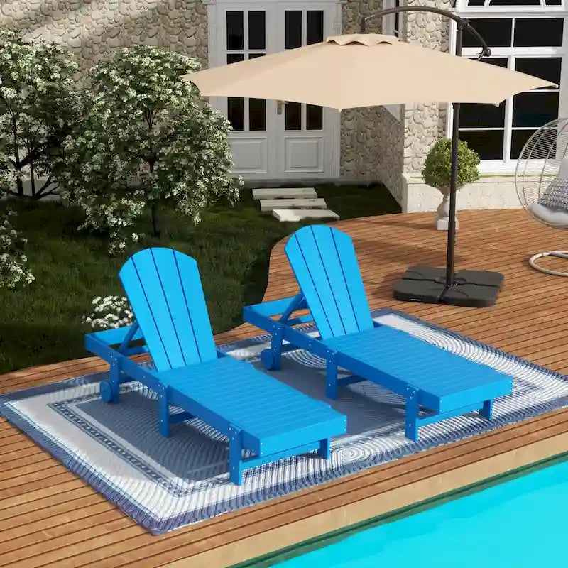 Polytrends Laguna Hdpe All Weather Outdoor Patio Pool Reclining Armless Chaise Lounge With Wheels (Set Of 2)