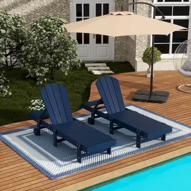 Polytrends Laguna Hdpe All Weather Outdoor Patio Pool Reclining Armless Chaise Lounge With Wheels (Set Of 2)