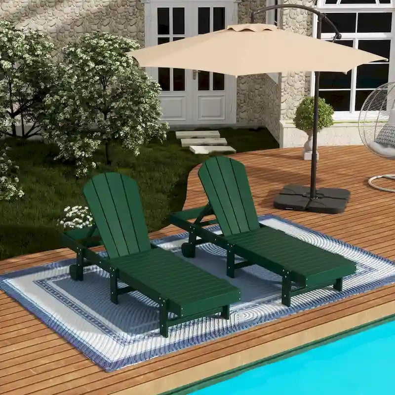 Polytrends Laguna Hdpe All Weather Outdoor Patio Pool Reclining Armless Chaise Lounge With Wheels (Set Of 2)