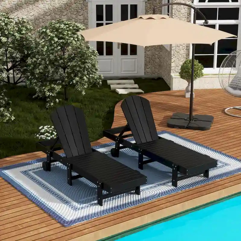 Polytrends Laguna Hdpe All Weather Outdoor Patio Pool Reclining Armless Chaise Lounge With Wheels (Set Of 2)