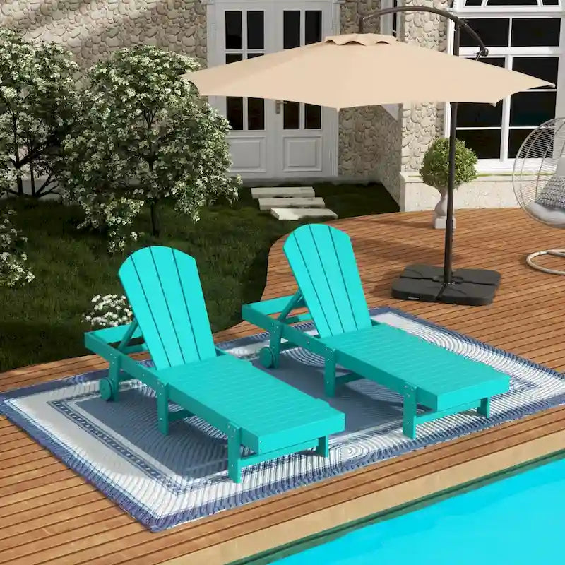 Polytrends Laguna Hdpe All Weather Outdoor Patio Pool Reclining Armless Chaise Lounge With Wheels (Set Of 2)