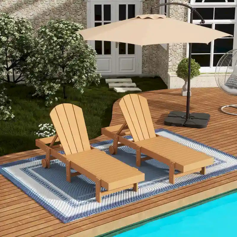 Polytrends Laguna Hdpe All Weather Outdoor Patio Pool Reclining Armless Chaise Lounge With Wheels (Set Of 2)