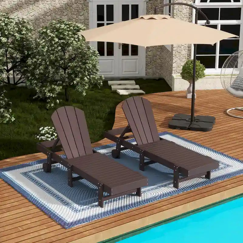 Polytrends Laguna Hdpe All Weather Outdoor Patio Pool Reclining Armless Chaise Lounge With Wheels (Set Of 2)