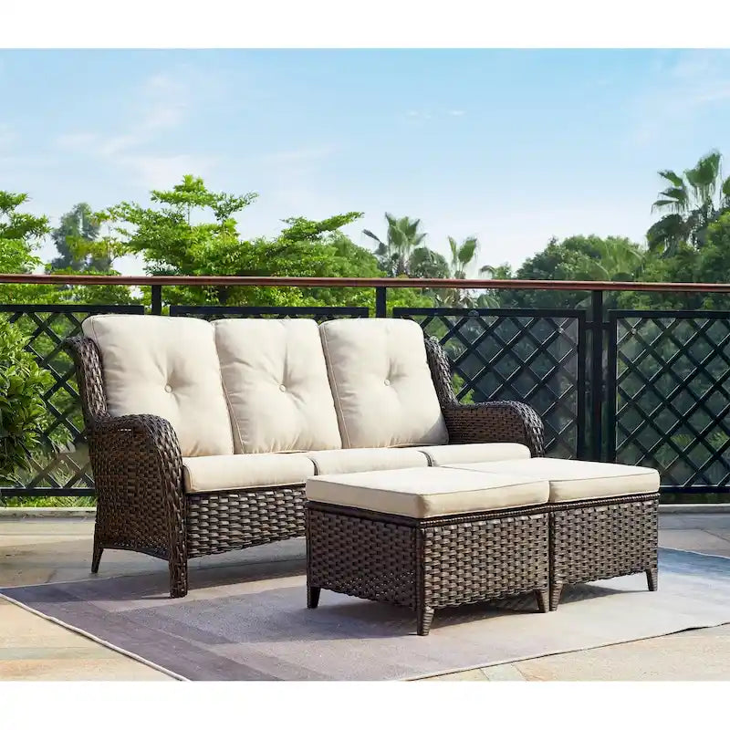 Gymojoy Outdoor Wicker Patio Sofa 3-Seat Rattan Sofa Furniture
