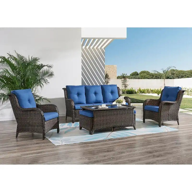Gymojoy Outdoor Wicker Patio Sofa 3-Seat Rattan Sofa Furniture