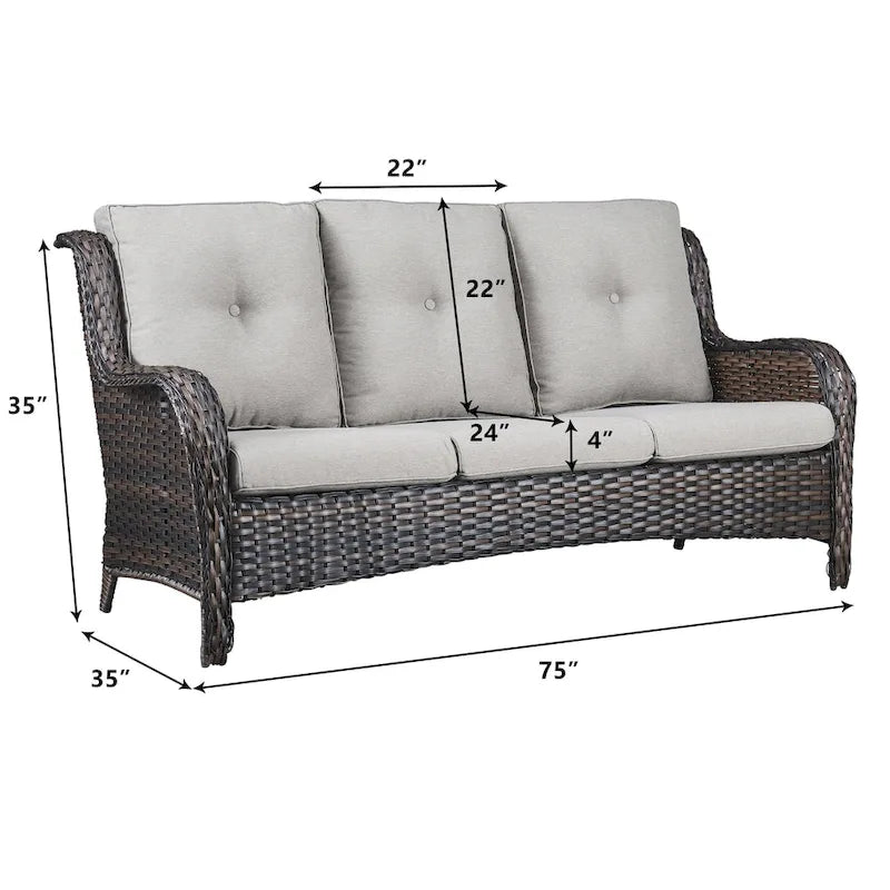 Gymojoy Outdoor Wicker Patio Sofa 3-Seat Rattan Sofa Furniture