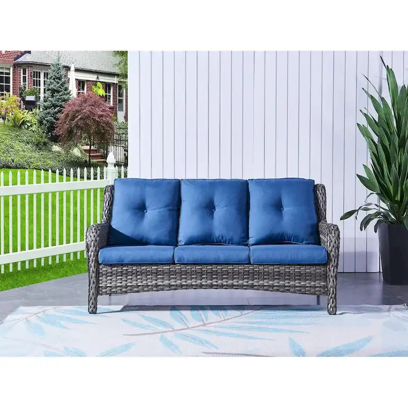 Gymojoy Outdoor Wicker Patio Sofa 3-Seat Rattan Sofa Furniture