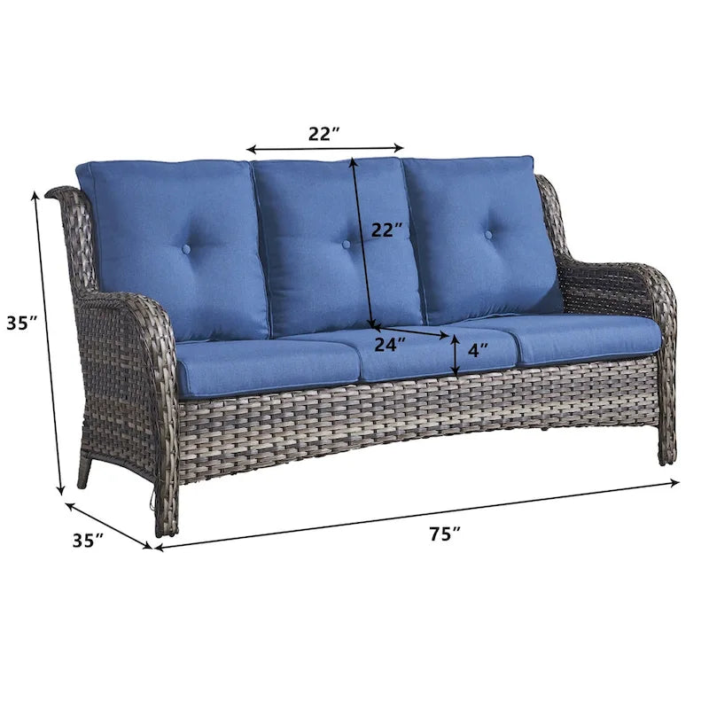 Gymojoy Outdoor Wicker Patio Sofa 3-Seat Rattan Sofa Furniture