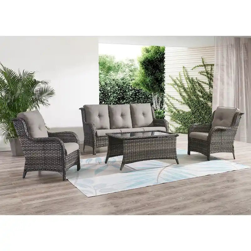 Gymojoy Outdoor Wicker Patio Sofa 3-Seat Rattan Sofa Furniture