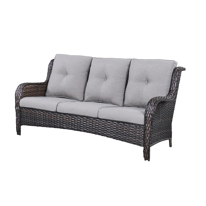 Gymojoy Outdoor Wicker Patio Sofa 3-Seat Rattan Sofa Furniture