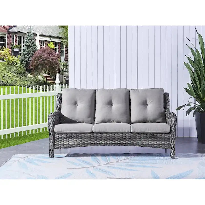 Gymojoy Outdoor Wicker Patio Sofa 3-Seat Rattan Sofa Furniture