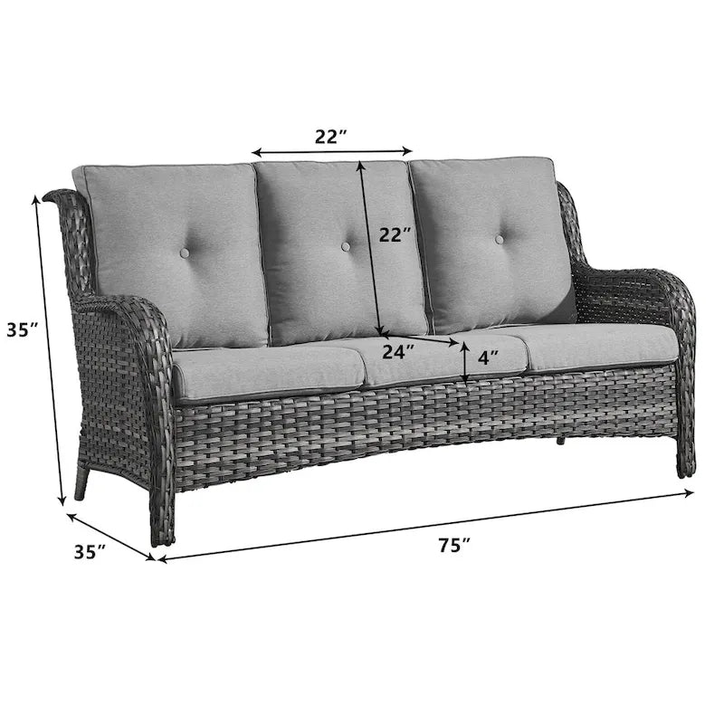 Gymojoy Outdoor Wicker Patio Sofa 3-Seat Rattan Sofa Furniture
