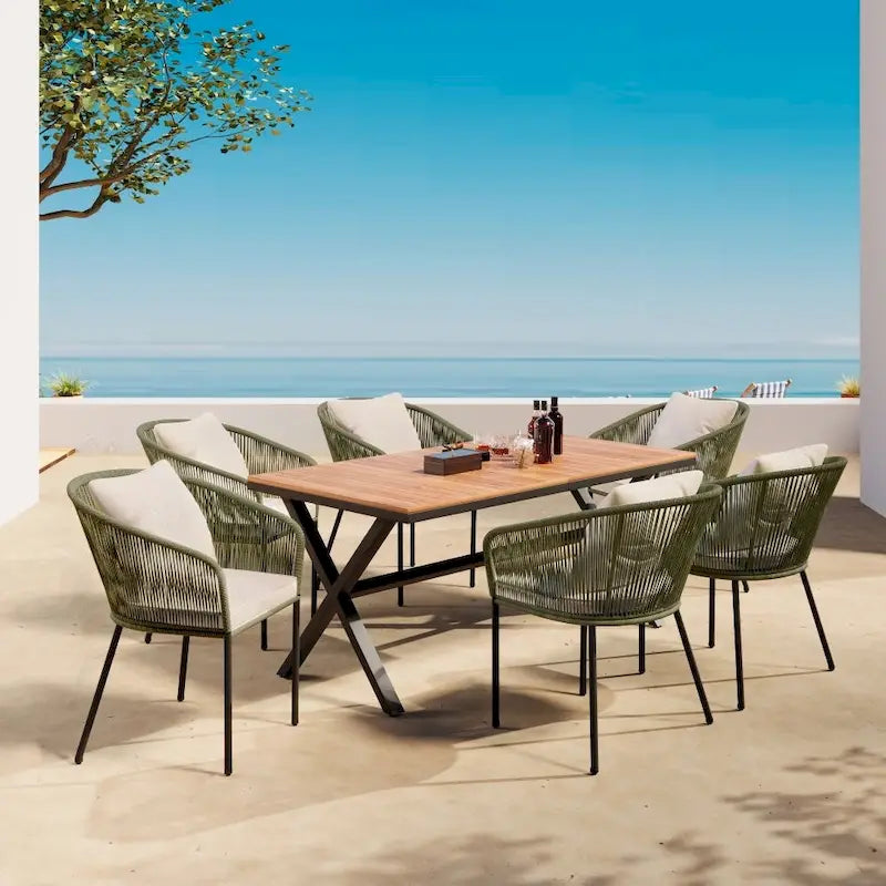 7 Pieces Patio Dining Set, All-Weather Outdoor Furniture Set with Dining Table and Chairs