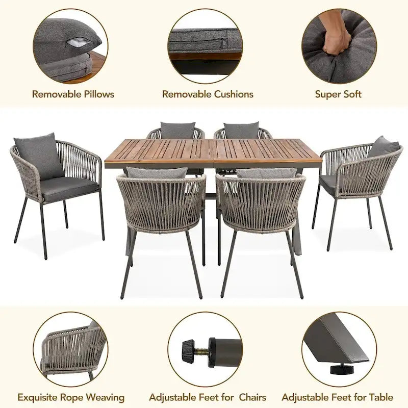 7 Pieces Patio Dining Set, All-Weather Outdoor Furniture Set with Dining Table and Chairs
