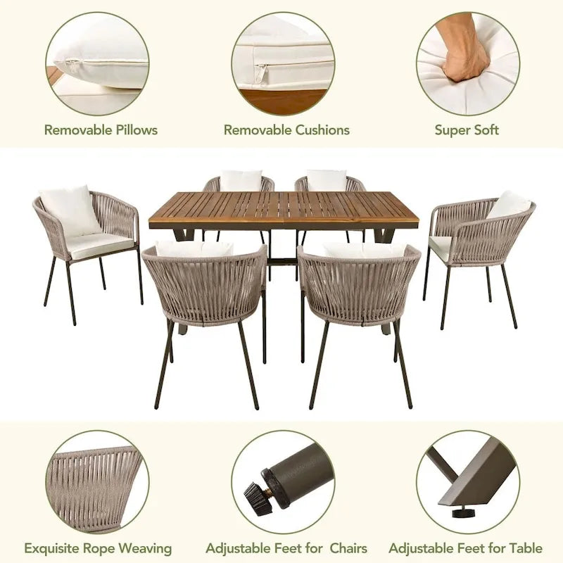 7 Pieces Patio Dining Set, All-Weather Outdoor Furniture Set with Dining Table and Chairs