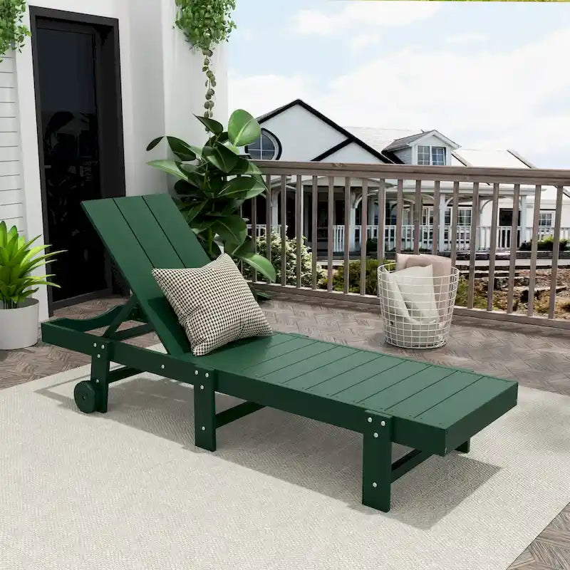 Polytrends Shoreside Modern Poly Eco-Friendly All Weather Reclining Chaise Lounge With Wheels