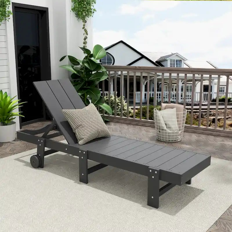 Polytrends Shoreside Modern Poly Eco-Friendly All Weather Reclining Chaise Lounge With Wheels
