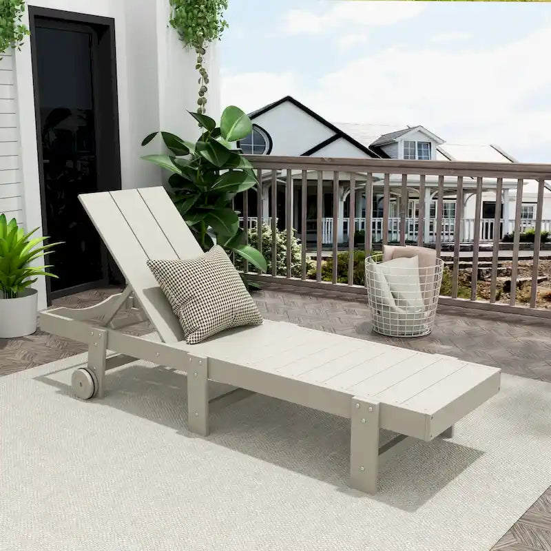 Polytrends Shoreside Modern Poly Eco-Friendly All Weather Reclining Chaise Lounge With Wheels