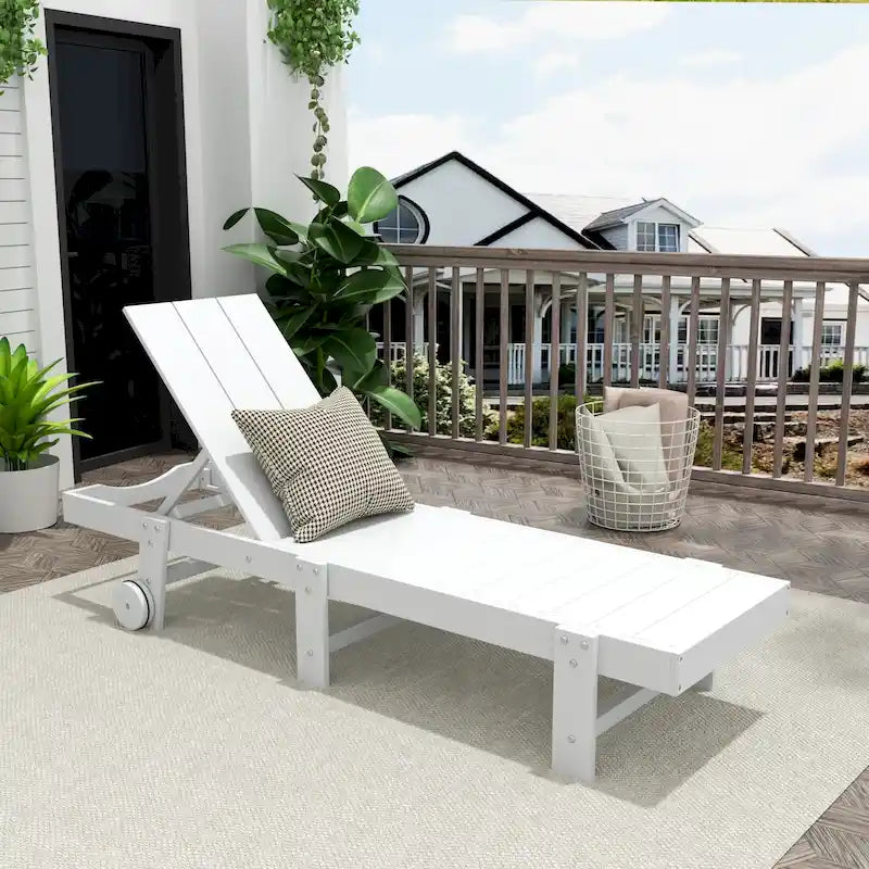 Polytrends Shoreside Modern Poly Eco-Friendly All Weather Reclining Chaise Lounge With Wheels