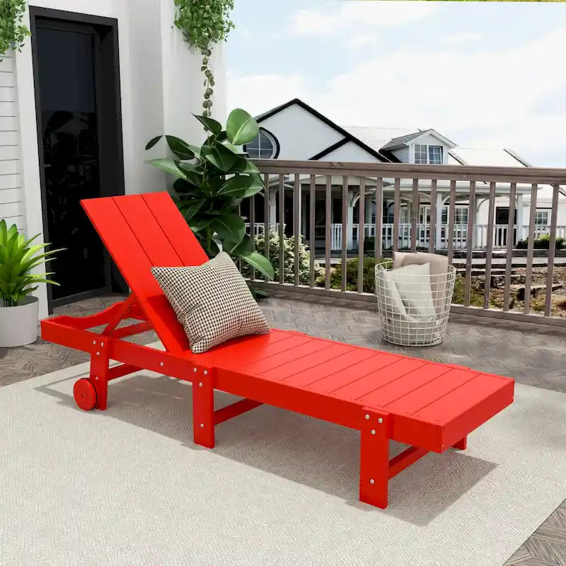 Polytrends Shoreside Modern Poly Eco-Friendly All Weather Reclining Chaise Lounge With Wheels