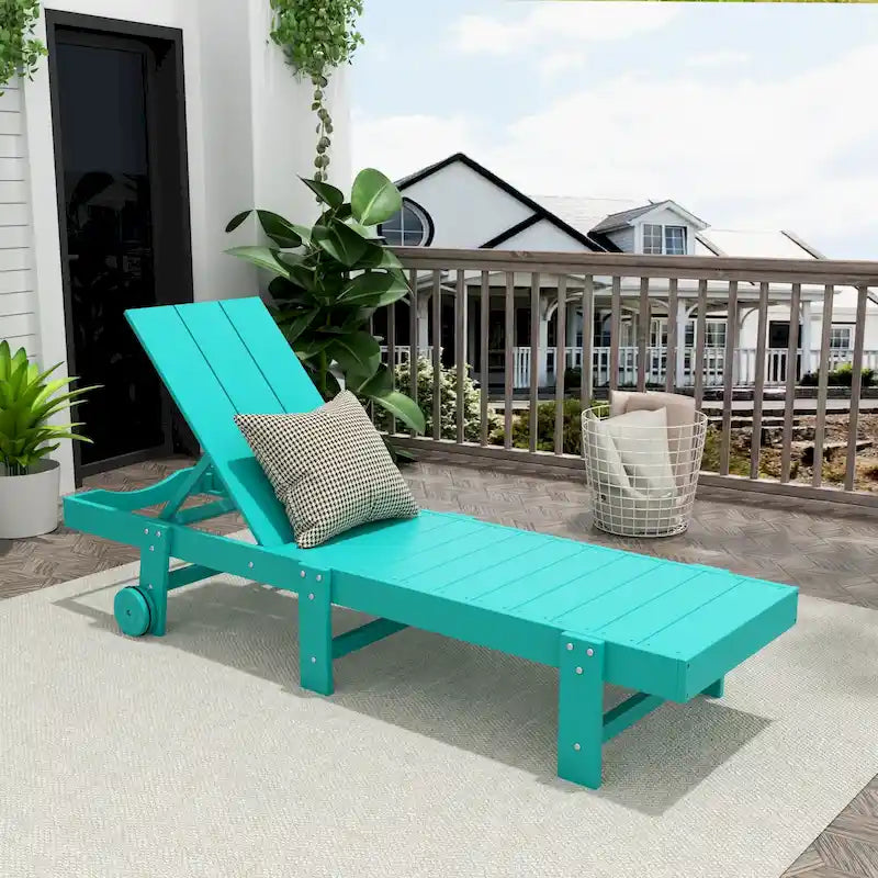 Polytrends Shoreside Modern Poly Eco-Friendly All Weather Reclining Chaise Lounge With Wheels