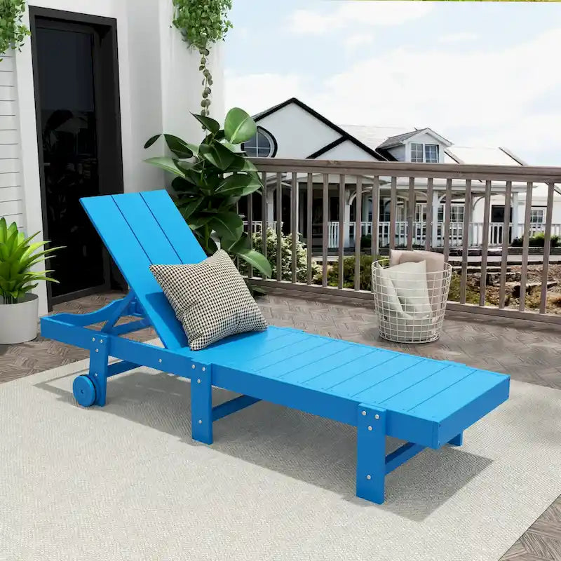 Polytrends Shoreside Modern Poly Eco-Friendly All Weather Reclining Chaise Lounge With Wheels