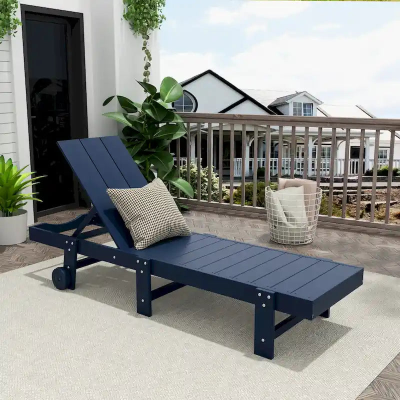 Polytrends Shoreside Modern Poly Eco-Friendly All Weather Reclining Chaise Lounge With Wheels