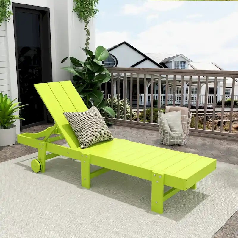 Polytrends Shoreside Modern Poly Eco-Friendly All Weather Reclining Chaise Lounge With Wheels