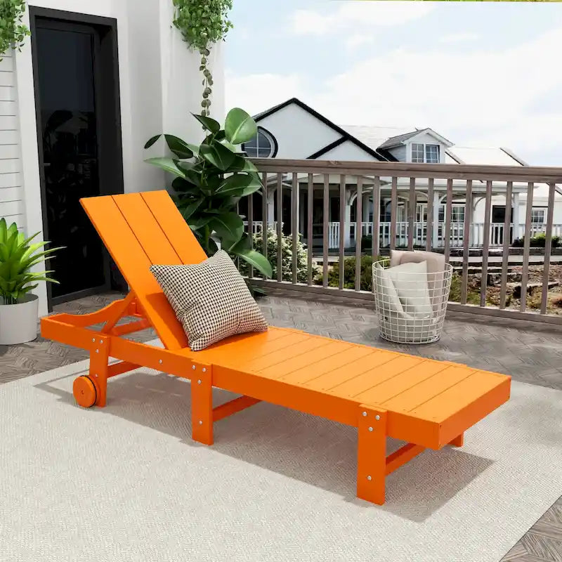 Polytrends Shoreside Modern Poly Eco-Friendly All Weather Reclining Chaise Lounge With Wheels