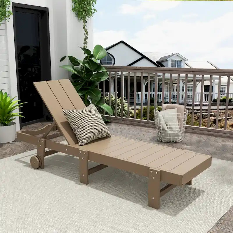 Polytrends Shoreside Modern Poly Eco-Friendly All Weather Reclining Chaise Lounge With Wheels