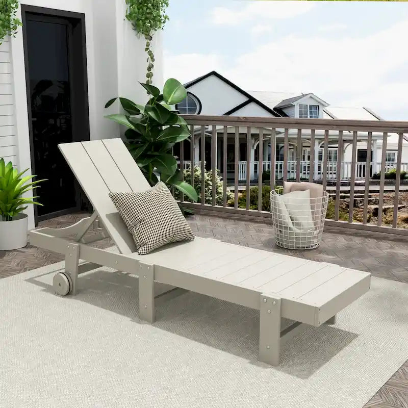 Polytrends Shoreside Modern Poly Eco-Friendly All Weather Reclining Chaise Lounge With Wheels