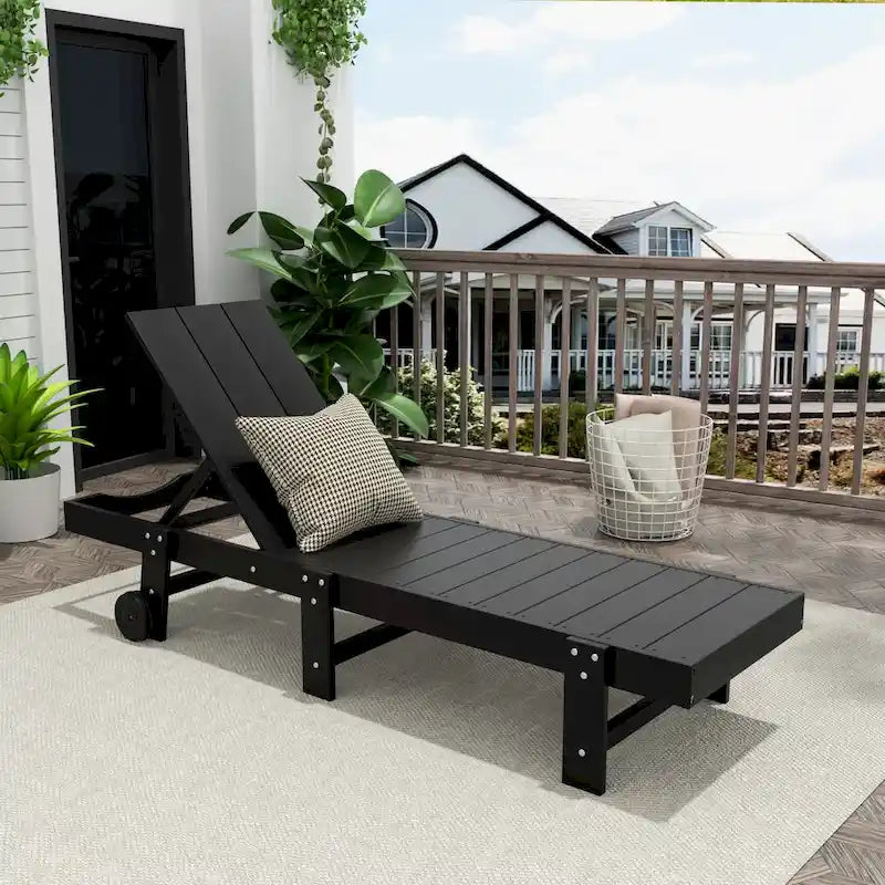Polytrends Shoreside Modern Poly Eco-Friendly All Weather Reclining Chaise Lounge With Wheels