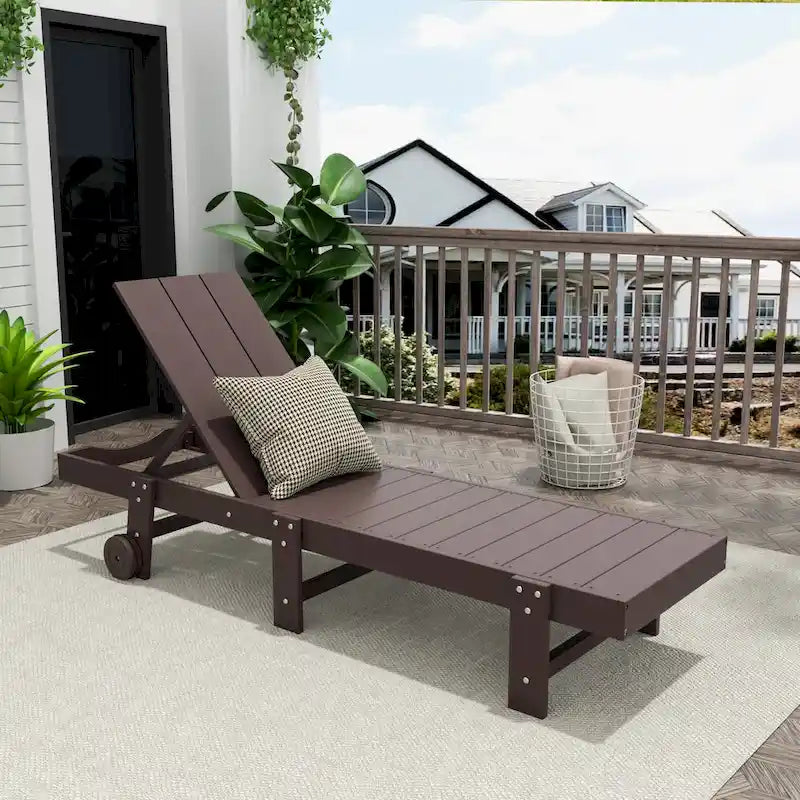 Polytrends Shoreside Modern Poly Eco-Friendly All Weather Reclining Chaise Lounge With Wheels