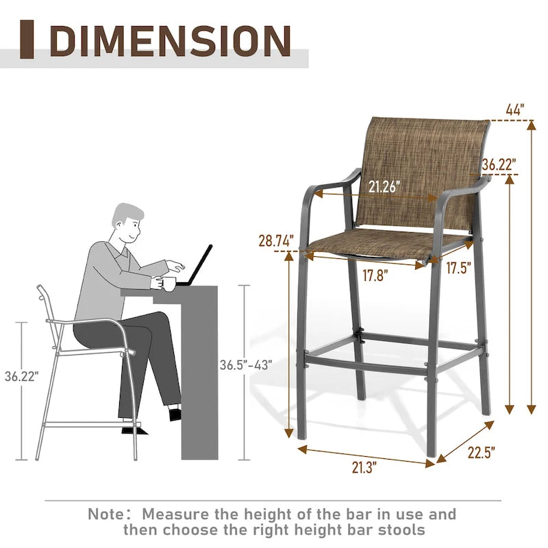 Pellebant Outdoor Bar Height Barstools Patio Bar Stools Chairs - 22.5  D x 21.3  W x 44  H