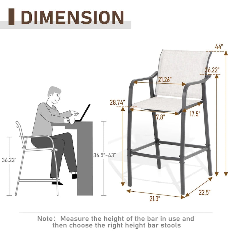 Pellebant Outdoor Bar Height Barstools Patio Bar Stools Chairs - 22.5  D x 21.3  W x 44  H