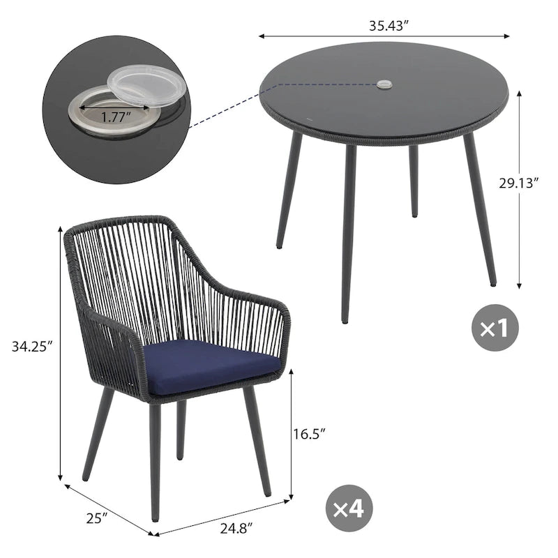 5-Piece Outdoor Patio Wicker Dining Set