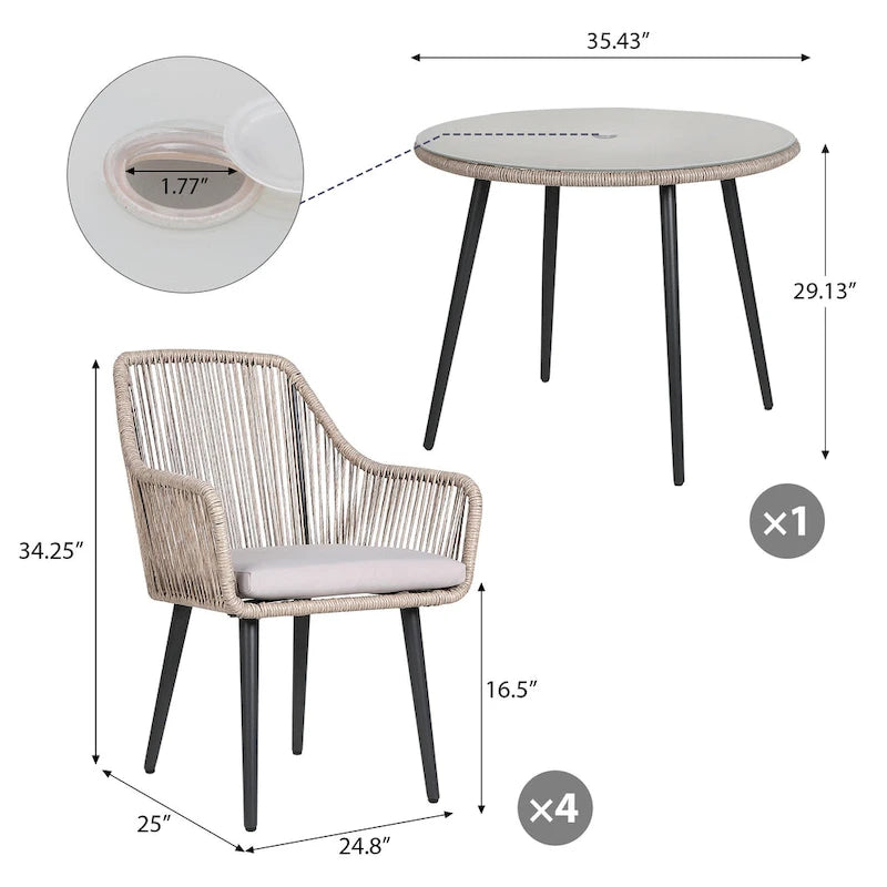 5-Piece Outdoor Patio Wicker Dining Set