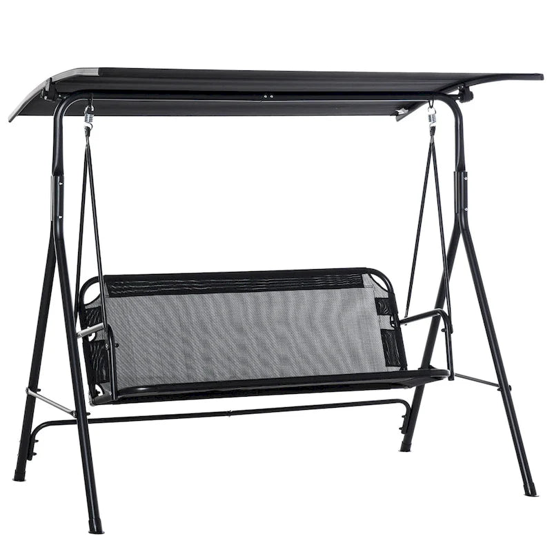 Outsunny Patio Swing Chair with Canopy, Seats 2 Adults Loveseat Bench with Adjustable Tilt Canopy, Armrests, A-Frame Steel