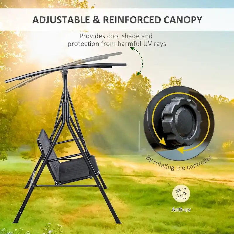 Outsunny Patio Swing Chair with Canopy, Seats 2 Adults Loveseat Bench with Adjustable Tilt Canopy, Armrests, A-Frame Steel