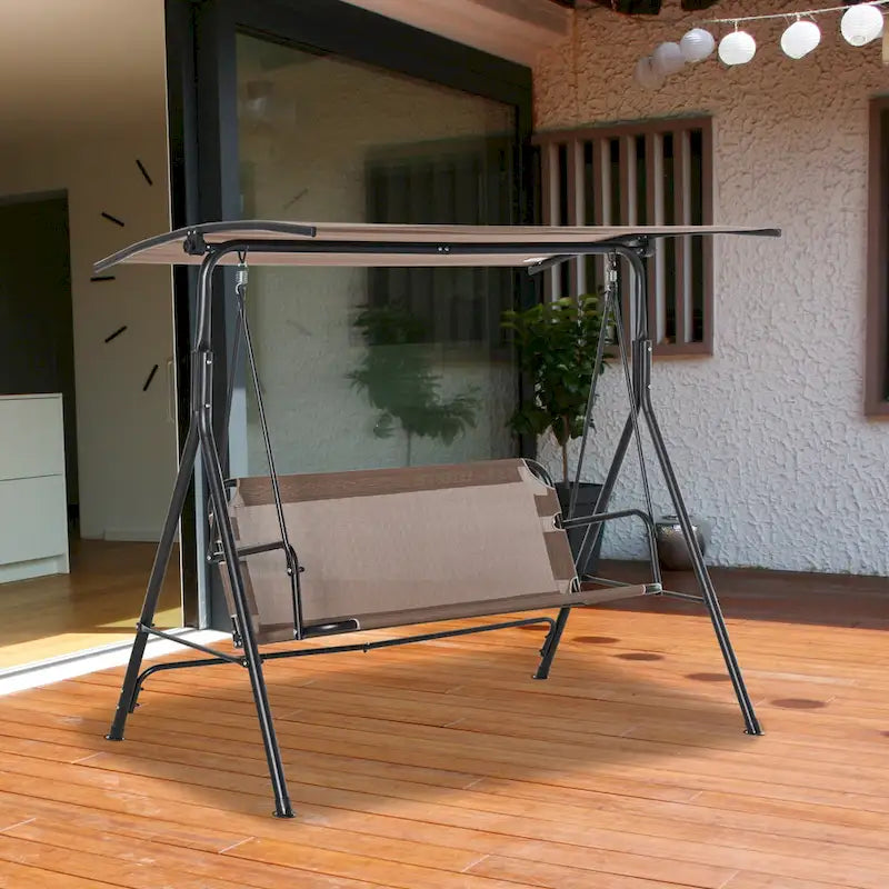 Outsunny Patio Swing Chair with Canopy, Seats 2 Adults Loveseat Bench with Adjustable Tilt Canopy, Armrests, A-Frame Steel
