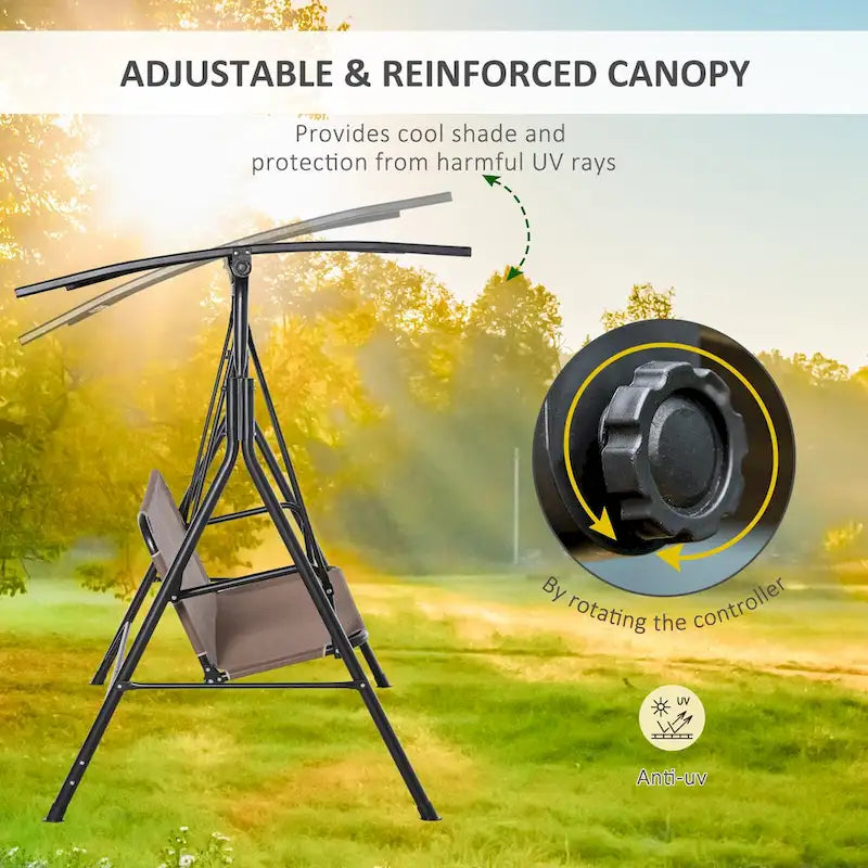 Outsunny Patio Swing Chair with Canopy, Seats 2 Adults Loveseat Bench with Adjustable Tilt Canopy, Armrests, A-Frame Steel