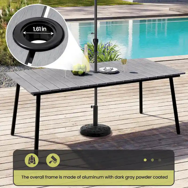 Outdoor Dining Furniture Rectangular Dining Table with Umbrella Hole