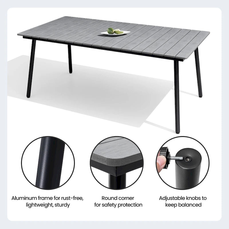 Outdoor Dining Furniture Rectangular Dining Table with Umbrella Hole