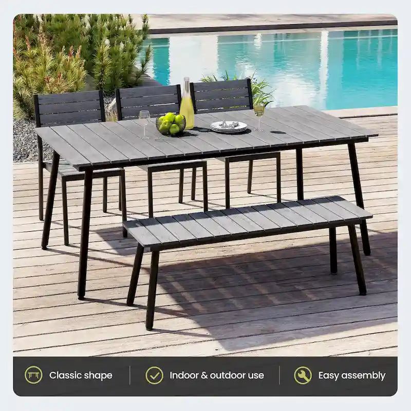 Outdoor Dining Furniture Rectangular Dining Table with Umbrella Hole