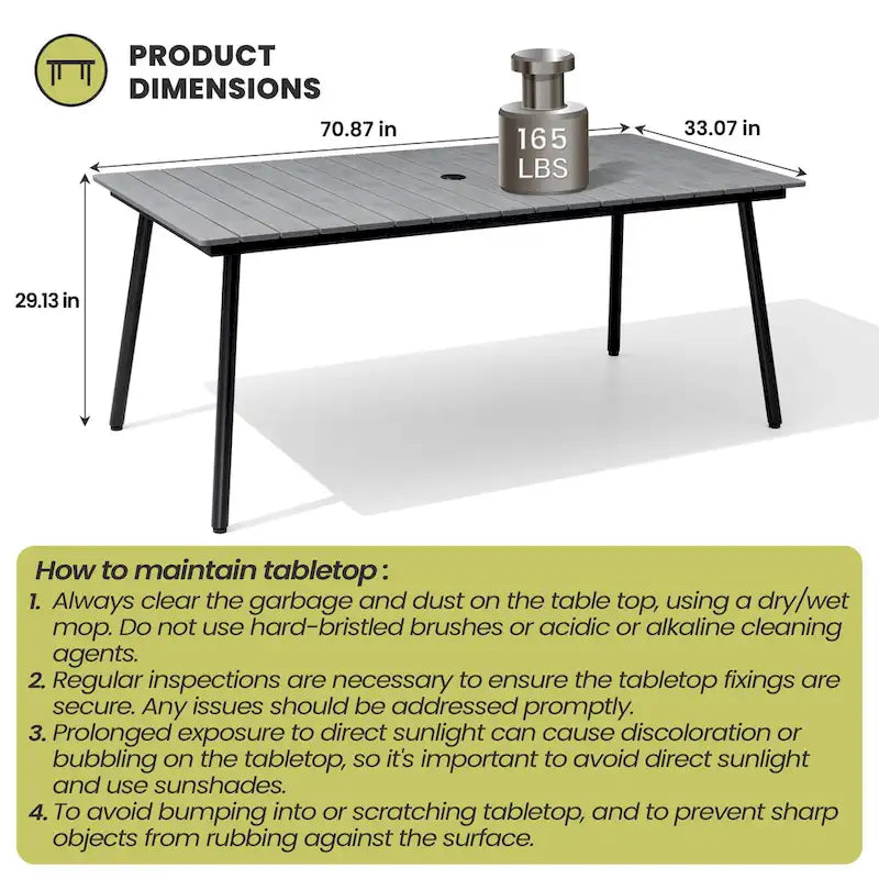 Outdoor Dining Furniture Rectangular Dining Table with Umbrella Hole