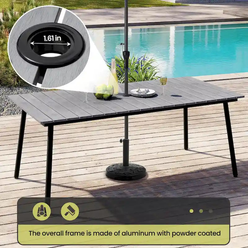 Outdoor Dining Furniture Rectangular Dining Table with Umbrella Hole