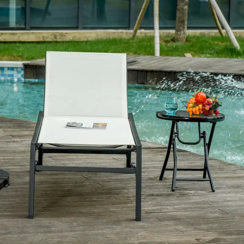 Outsunny Patio Garden Sun Chaise Lounge Chair with 5-Position Backrest, 2 Back Wheels, & Industrial Design