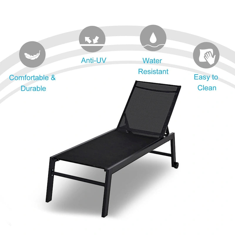 Outsunny Patio Garden Sun Chaise Lounge Chair with 5-Position Backrest, 2 Back Wheels, & Industrial Design