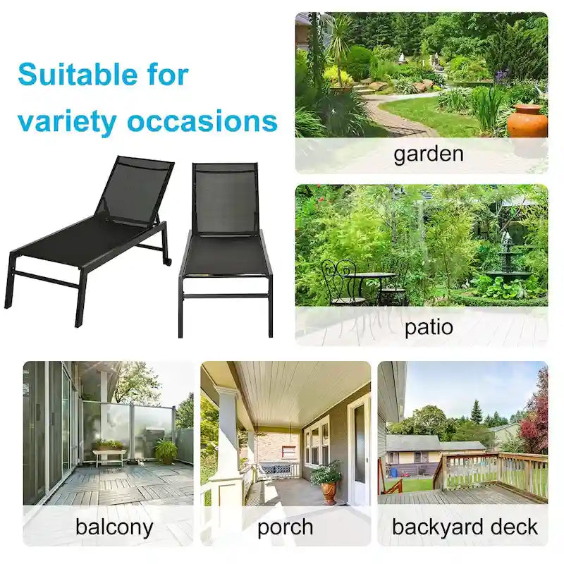 Outsunny Patio Garden Sun Chaise Lounge Chair with 5-Position Backrest, 2 Back Wheels, & Industrial Design
